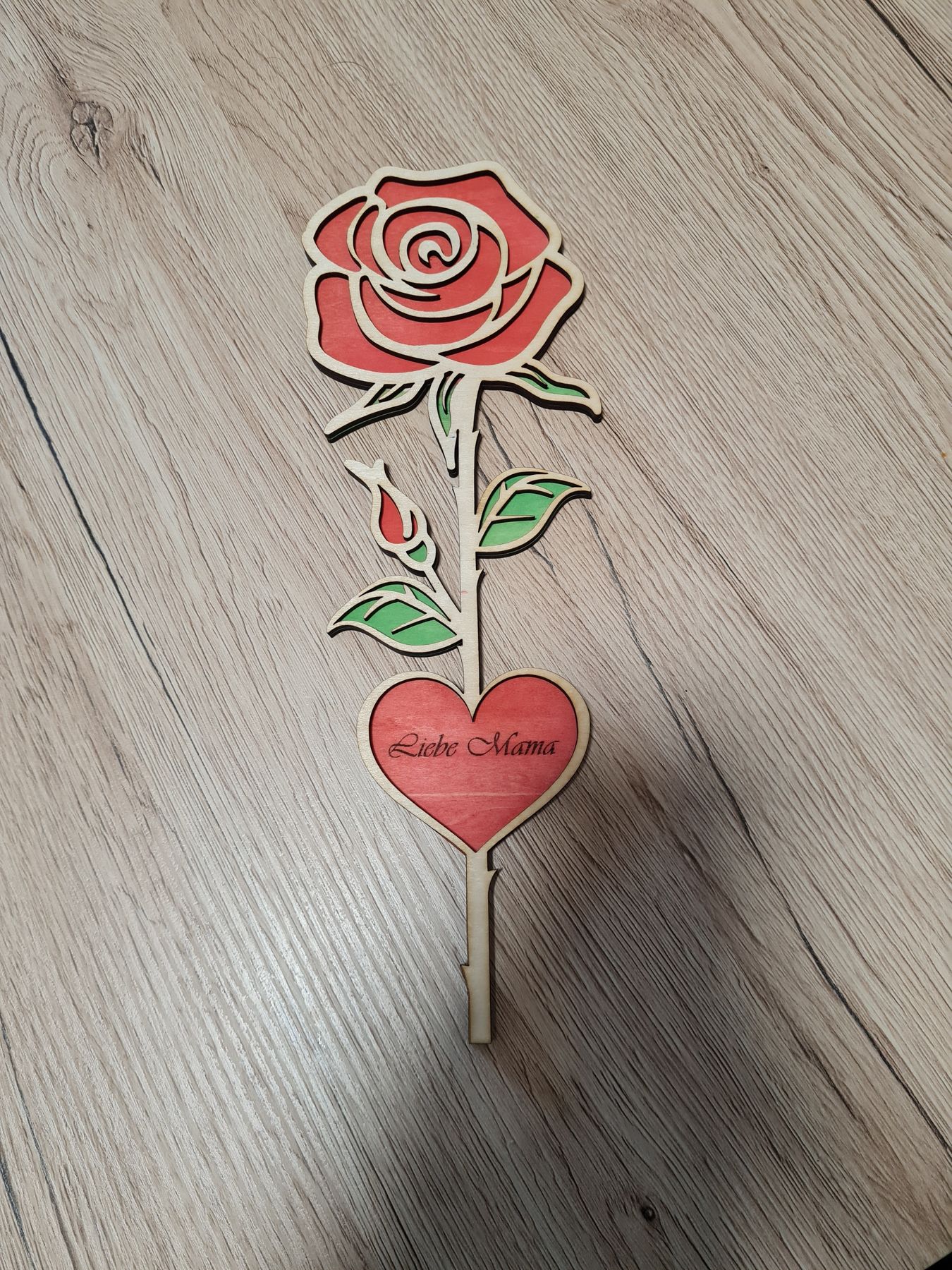 Holz-Rose – zweischichtiges Muttertagsgeschenk Bild 1